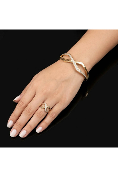 Generic Infinity Bracelet & Ring Set – Gold Tone with Sparkling Stones | Matc...