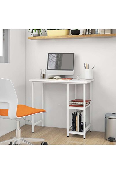 Concept Birou de calculator, alb, 80x40x72 cm, MDF și metal