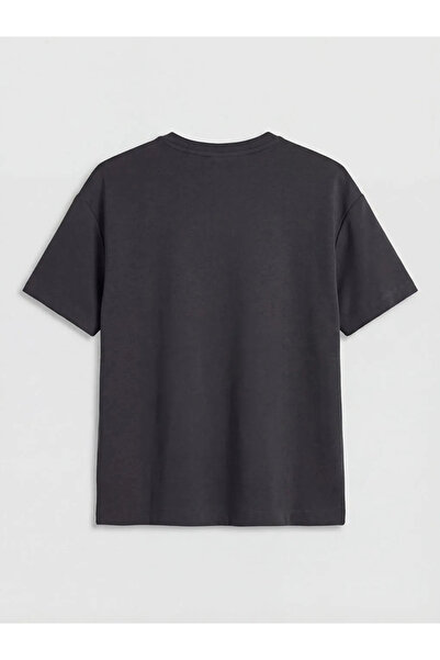 LC Waikiki Lcw Modest Anthracite Crew Neck Women's T-Shirt with Stones