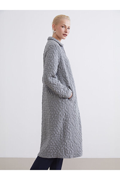 LC Waikiki Γκρι Γιακάς πουκαμίσου Kendiri Με σχέδιο Γυναικεία Φεράσε