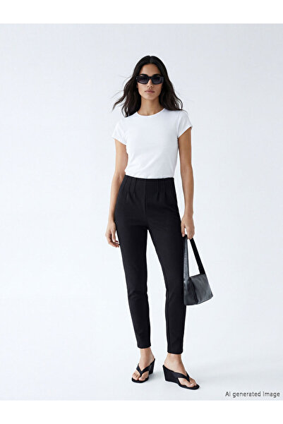 LC Waikiki Black High Waist Women's Pleated Leggings Pants