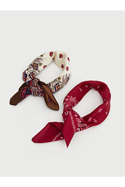LC Waikiki Claret Red Patterned Women's Bandana 2-Pack