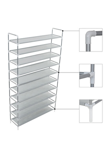 Concept Raft încălțăminte 10 etajere, metal și textil nețesut, argintiu