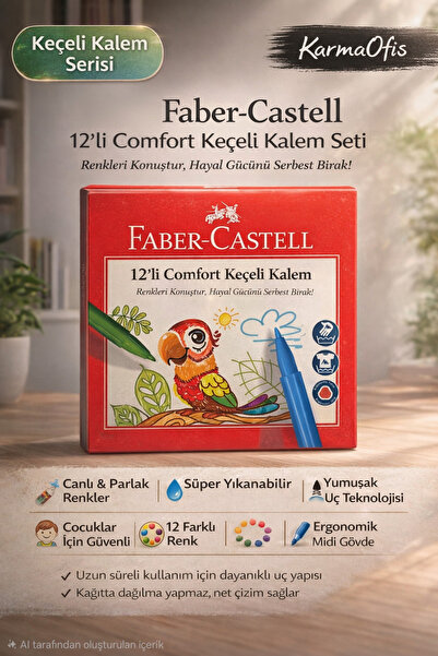 Faber Castell Comfort 12’li Keçeli Kalem Seti – Yıkanabilir, Canlı Renkler, Ç...