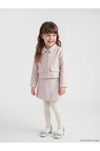 LC Waikiki Pink Girls' Tweed Shorts Skirt and Pantyhose