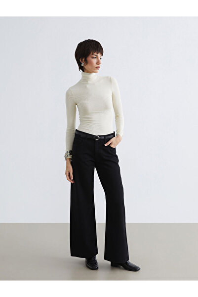 LC Waikiki Black Wideleg Women's Jean Trousers with Belt