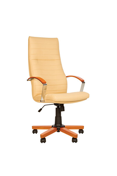 Concept Mobili Διευθύνουσα καρέκλα IMIS WOOD, Μπεζ οικολογικό Δερμάτινο