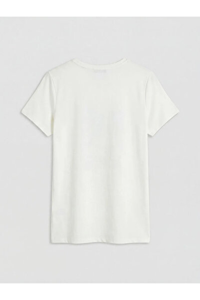 LC Waikiki Γυναικείο μπλουζάκι LCWAIKIKI Classic Ecru Crew Neck με στάμπα