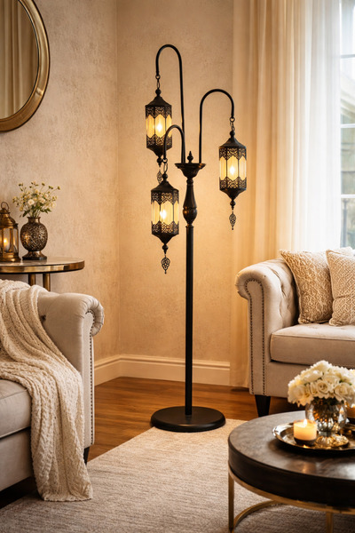 Uçar Otantik Tasarım Siyah Desenli Klasik Retro Tasarım 3 lü Camlı Osmanlı Ta...