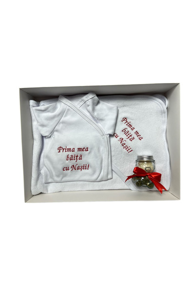 Your Baby Store Prosop si body brodate Prima baita cu nasii - rosu, bumbac, i...
