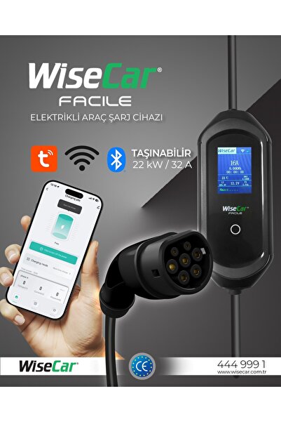 WiseCar Facile 22 kW 32A Mobil Uygulamalı Taşınabilir Elektrikli Araç Şarj Cihazı Tuya Smart