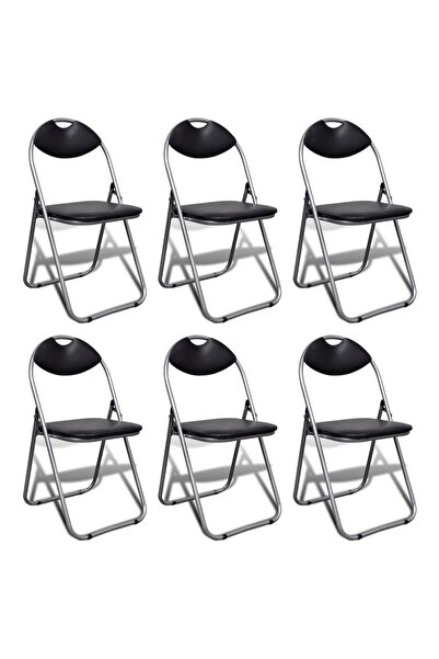 Concept Πτυσσόμενες καρέκλες κουζίνας 6 τεμαχίων, μαύρες, οικολογικό Δερμάτιν...