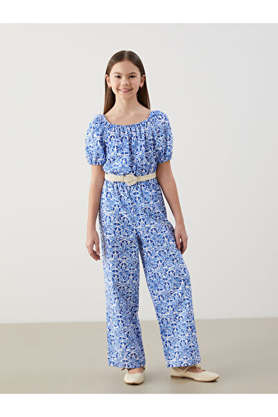 LC Waikiki White Boat Neck Girl's Jumpsuit