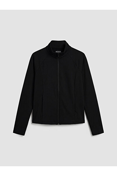 LC Waikiki Swea tricou pentru femei, negru, cu guler ridicat degete, cu fermoar