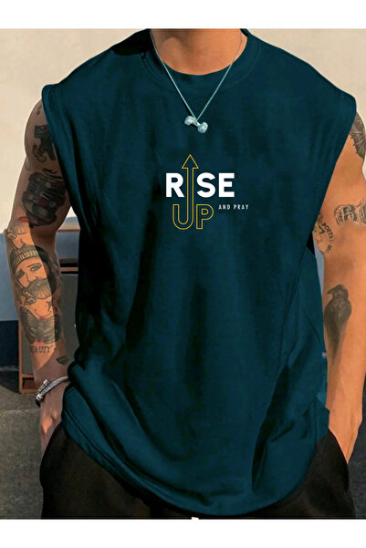 SUNFREE Rise up Slogan Printed Men's Zero Sleeve Clothing Sports Wear Oversiz...