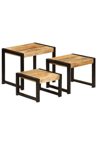 Concept Στοιβαζόμενα τραπέζια, 3 τεμ., μασίφ ξύλο μάνγκο