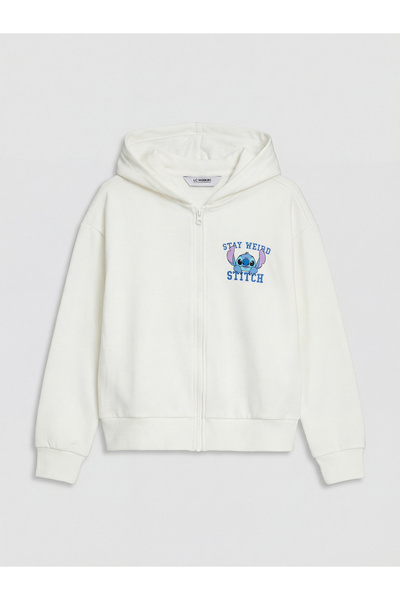 LC Waikiki Hanorac cu fermoar pentru fete, cu imprimeu Ecru Stitch, moale la ...