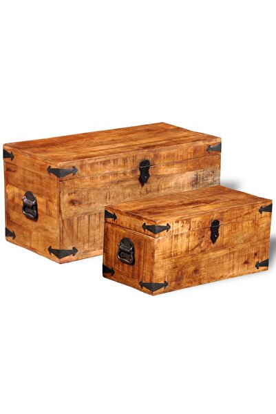 Concept Σετ μπαούλων αποθήκευσης, 2 τεμάχια, ακατέργαστο ξύλο μάνγκο
