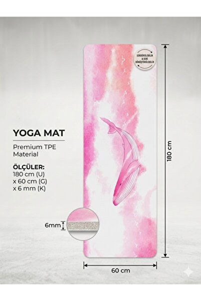 HEPİTOP Taşıma Çantalı Pembe Desenli Kaymaz TPE Yoga Matı & Egzersiz Minderi ...