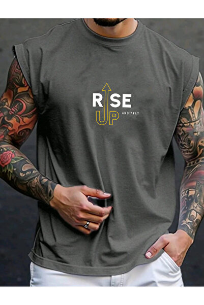 SUNFREE Rise up Slogan Printed Men's Zero Sleeve Clothing Sports Wear Oversiz...