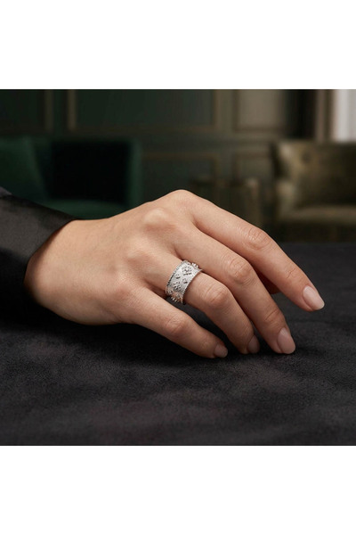 Generic Silver Tone Floral Cutout Ring with Sparkling Stones – Wide Band Fash...