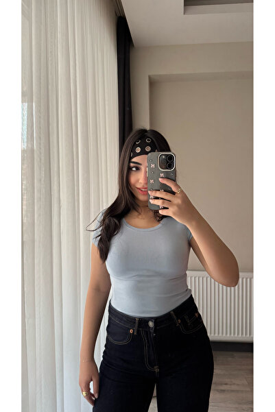 Siner Fashion Women's Baby Blue Crew Neck Cotton Pack Soft Basic Blouse