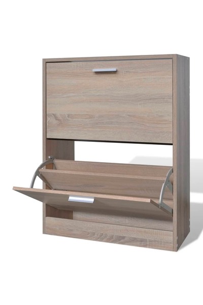 Concept Pantofar cu 2 compartimente din lemn, aspect de stejar