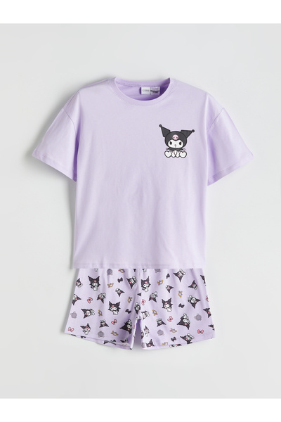 LC Waikiki Lila Crew Neck Kuromi Printed Girls' Shorts Pajama Set