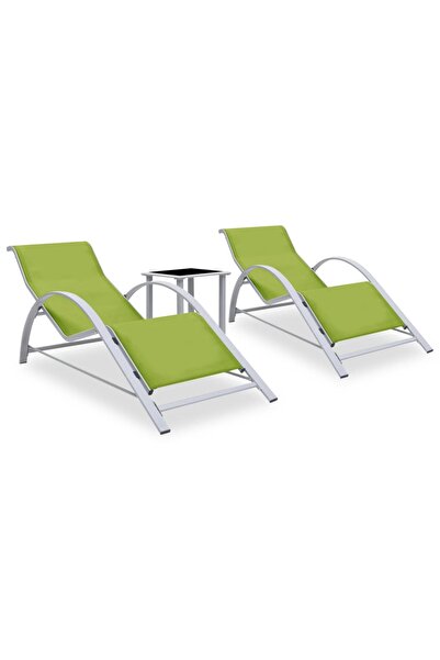 Concept Beach loungers with table, 2 pcs., green, aluminum
