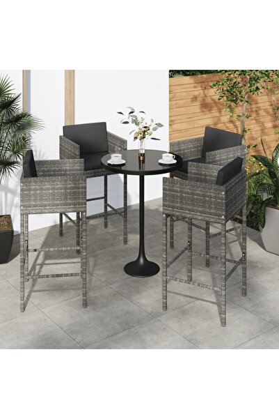 Concept Scaune de bar cu perne, 4 buc., gri, poliratan