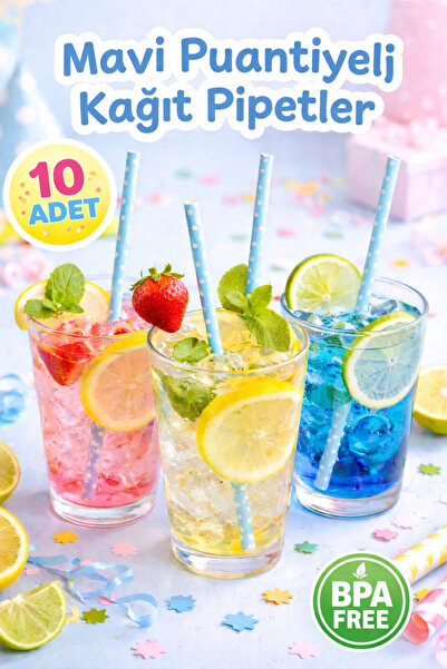 OPTİMEX Mavi Puantiyeli Kağıt Pipet 10 Adet | BPA Free Sağlıklı Parti Pipeti ...