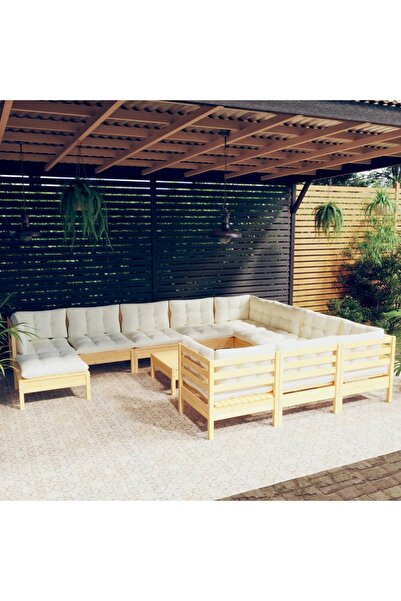 Concept Σετ επίπλων κήπου με κρεμ μαξιλάρια, 12 τεμάχια, ξύλο πεύκου