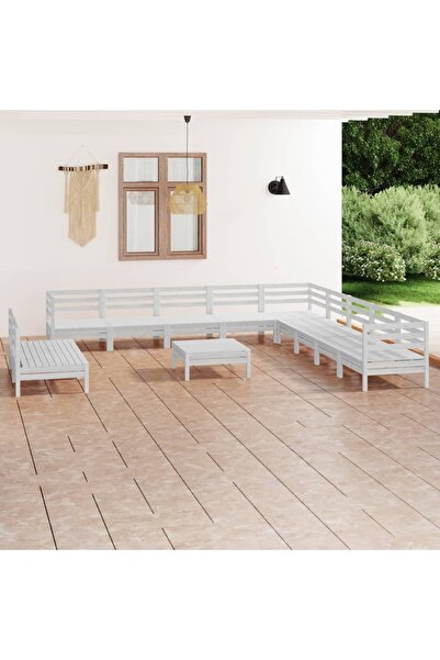 Concept Σετ επίπλων κήπου, 12 τεμάχια, λευκό, μασίφ ξύλο πεύκου