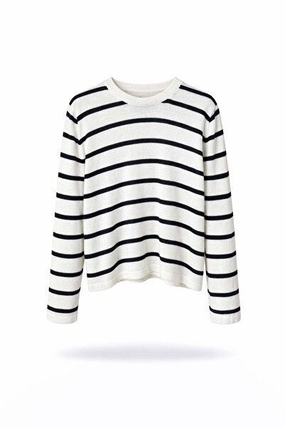 5in1Canpolat Ecru Striped Mercerized Knitwear 261032