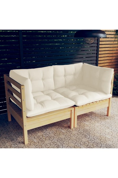 Concept Canapea de grădină cu 2 locuri, cu perne crem, lemn masiv pin