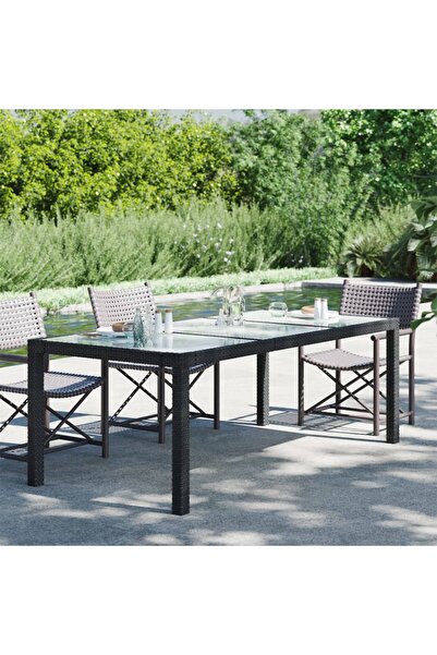 Concept Masă de grădină,negru,190x90x75cm sticlă securizată & poliratan