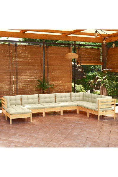 Concept Σετ επίπλων κήπου με κρεμ μαξιλάρια, 8 τεμάχια, μασίφ ξύλο πεύκου