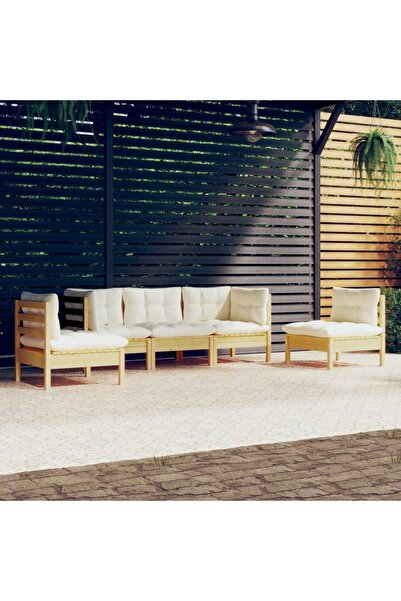 Concept Σετ επίπλων κήπου με κρεμ μαξιλάρια, 5 τεμάχια, μασίφ ξύλο πεύκου