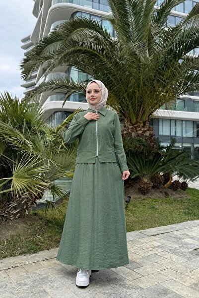 Esra Butik78 Çilek Kumaş Etekli İkili Takım – Fermuarlı Ceket & Rahat Kesim E...