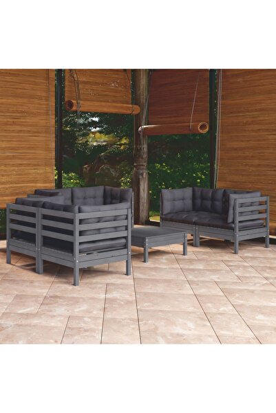 Concept Σετ επίπλων κήπου με μαξιλάρια, 7 τεμάχια, από μασίφ ξύλο πεύκου