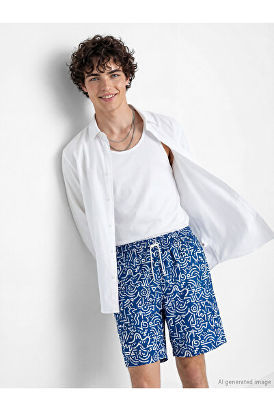 LC Waikiki Μπλε ανδρικό μαγιό με σχέδια, μήκους κάτω από το γόνατο