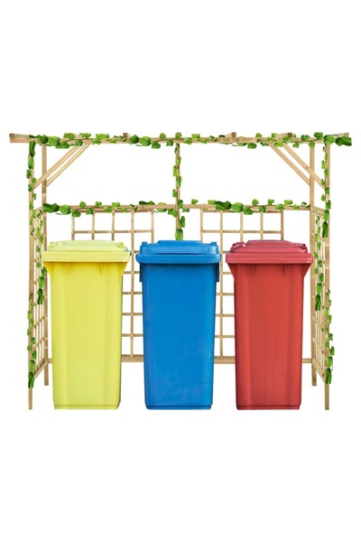 Concept Πέργκολα κήπου για τρεις κάδους απορριμμάτων, επεξεργασμένο ξύλο πεύκου