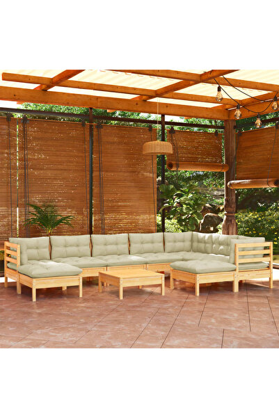 Concept Σετ επίπλων κήπου με κρεμ μαξιλάρια, 10 τεμάχια, μασίφ ξύλο πεύκου