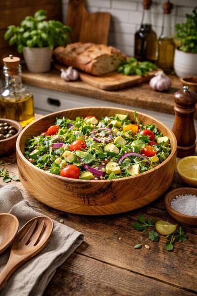 Carveni El Yapımı Masif Kestane Ağacı Ahşap Salata ve Sunum Kasesi – Doğal, B...