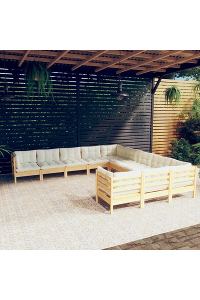 Concept Σετ επίπλων κήπου με κρεμ μαξιλάρια, 11 τεμάχια, ξύλο πεύκου