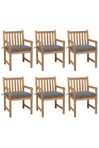 Concept Καρέκλες κήπου με γκρι μαξιλάρια, 6 τεμ., από μασίφ ξύλο τικ