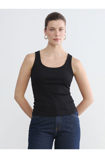 LC Waikiki Black u-neck embellished women's tank top