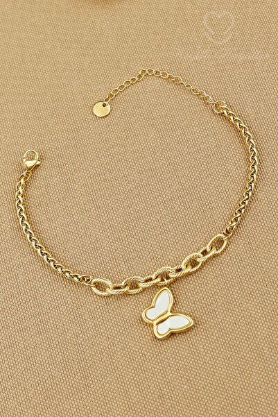 Keyifli Hayaller 100% Steel 316L Butterfly Charm Chain Bracelet Modern Gold S...