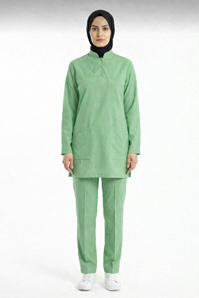 nutrix uniforma Tesettür Çağla Yeşili Soft Stretch Fabric Nurse and Doctor Un...