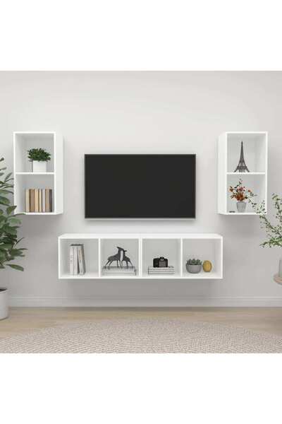 Concept Επιτοίχια ντουλάπια τηλεόρασης, 4 τεμ., λευκά, μοριοσανίδα
